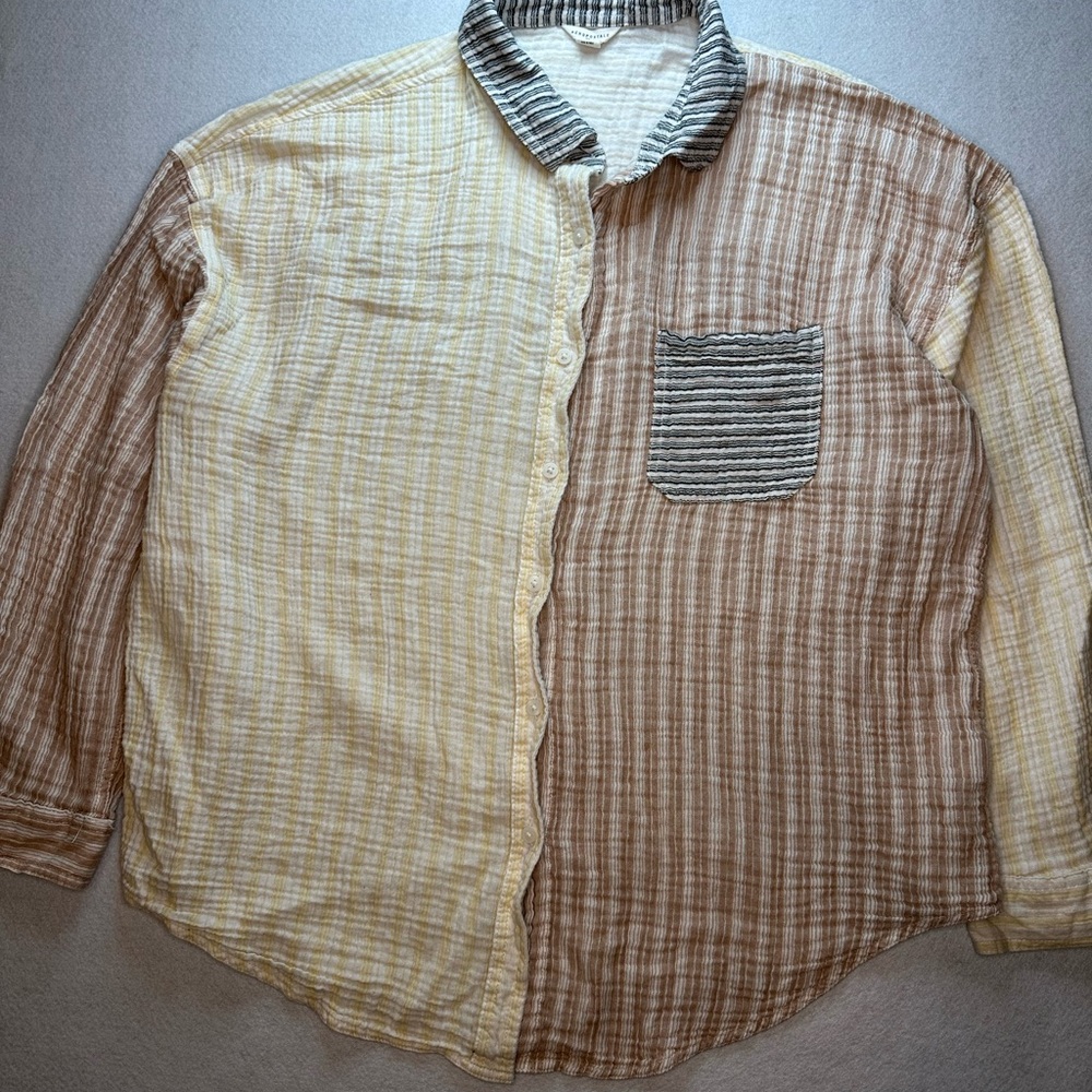 Aeropostale MultiColor Striped Muslin Flannel Button Up Shirt Oversized Comfy XL